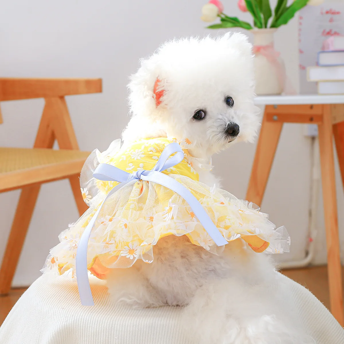 Vestido tutú leopardo con lazo para perro y gato – falda volante - imagen 2