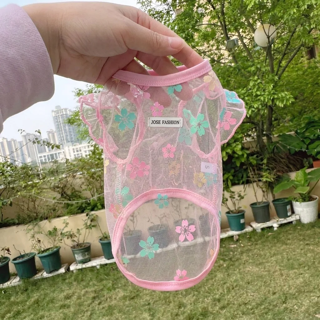Chaleco solar transpirable para perros y gatos con malla floral - imagen 4