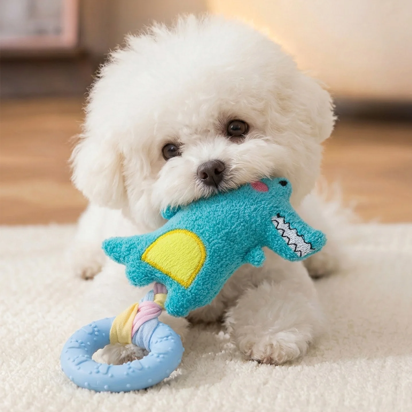 Anillo Mordedor con Sonido para Perros Pequeños – Dentición Bichón Frisé y Cachorros
