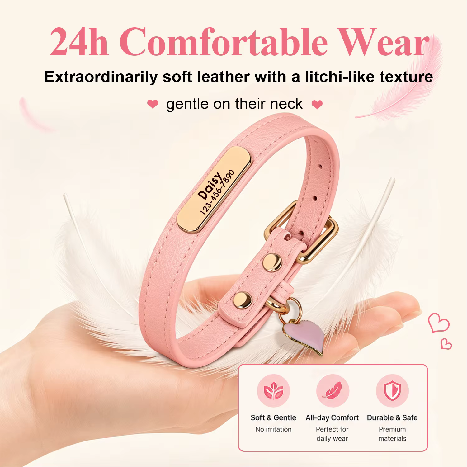 Collar personalizado de cuero PU para perro con nombre y placa - imagen 3