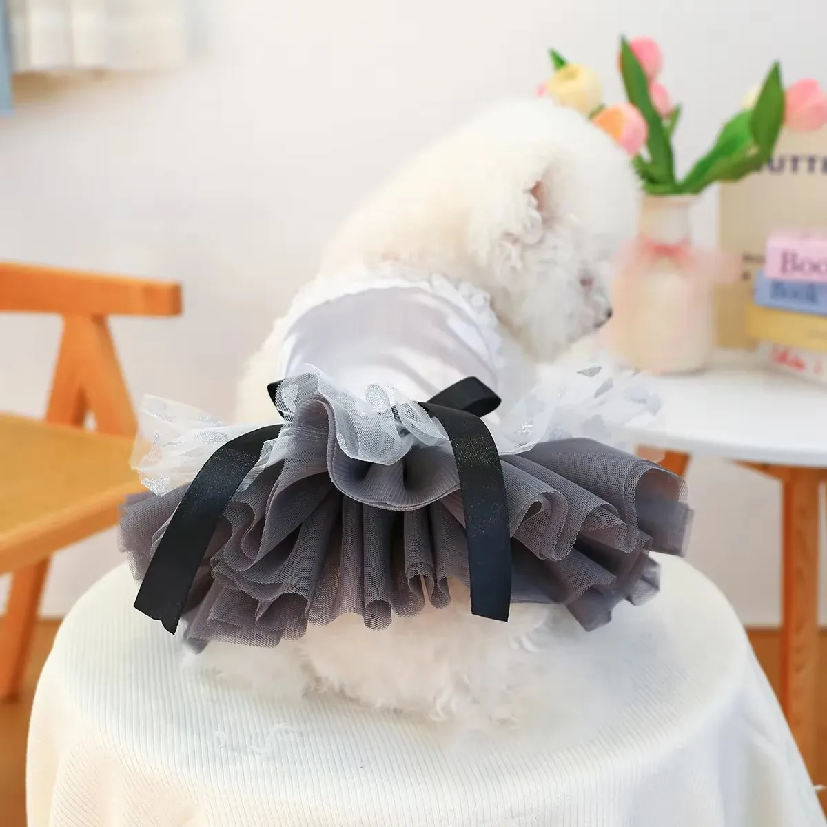 Vestido tutú leopardo con lazo para perro y gato – falda volante - imagen 3
