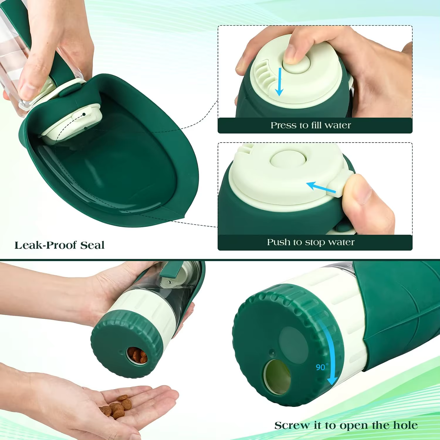 Botella bebedero portátil para perros 2 en 1