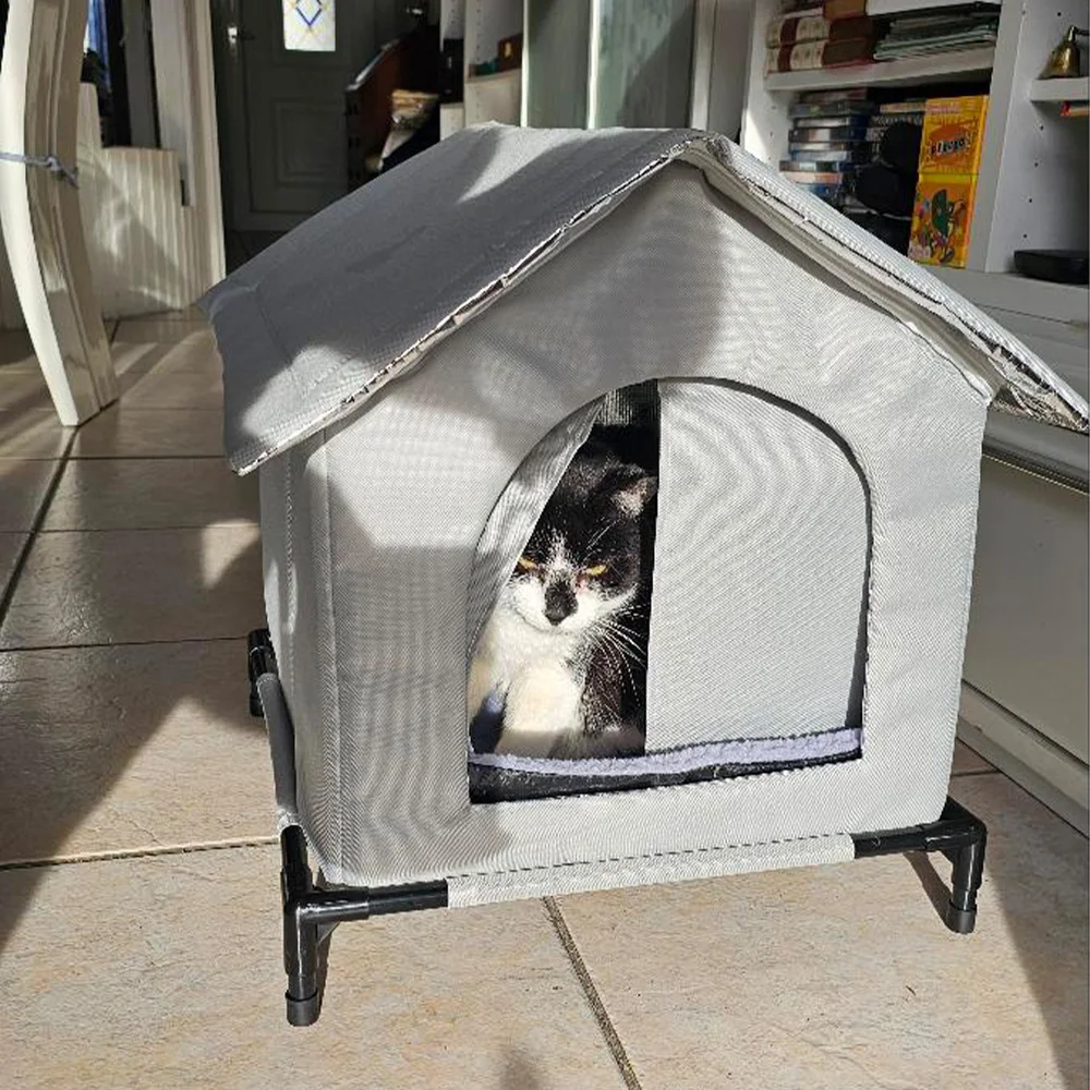 Casa para gatos de exterior impermeable y elevada, refugio viento - imagen 4