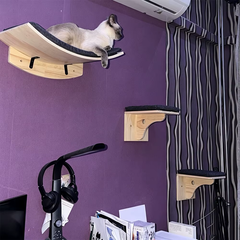 Estantería rascadora de pared para gatos con cojín y percha - imagen 4