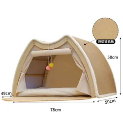 Casa para gatos cerrada con rascador de sisal integrado y madera