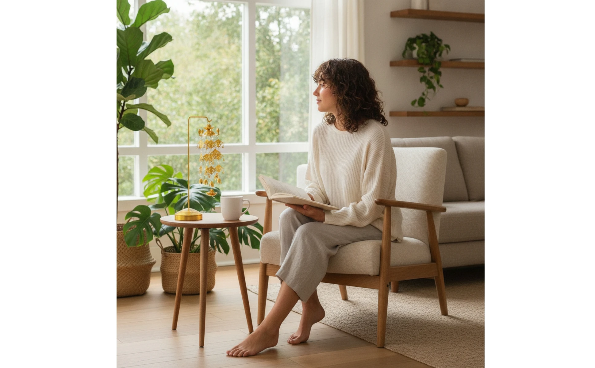 Colgantes en contexto de sala de meditación