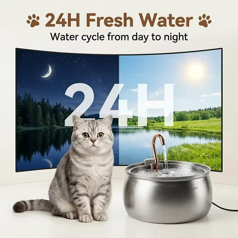 Fuente agua acero inoxidable para gatos y perros USB - imagen 2