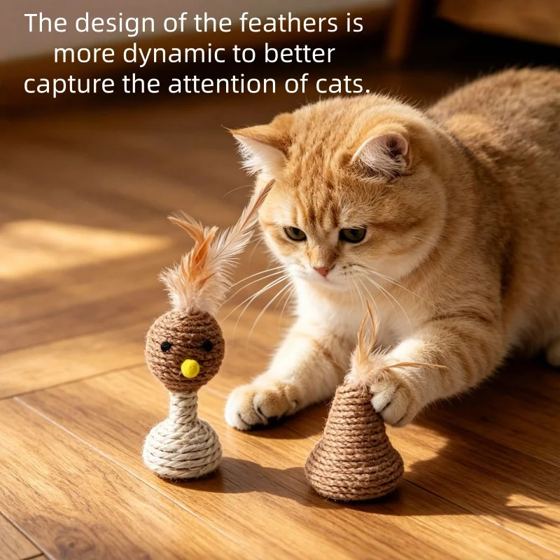 Juego de juguetes interactivos para gatos con pelota de sisal y plumas