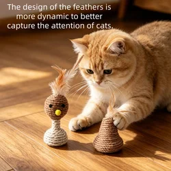 Juego de juguetes interactivos para gatos con pelota de sisal y plumas