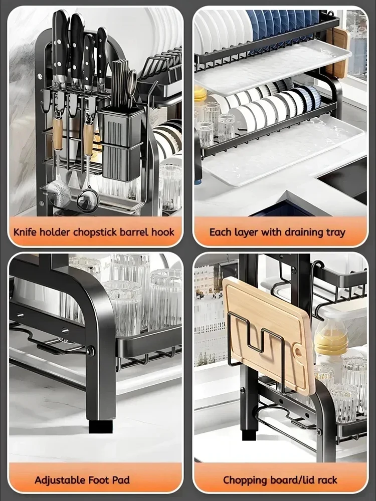 Escurridor de platos 2 niveles acero inoxidable – Soporte utensilios antiherrumbre - imagen 4