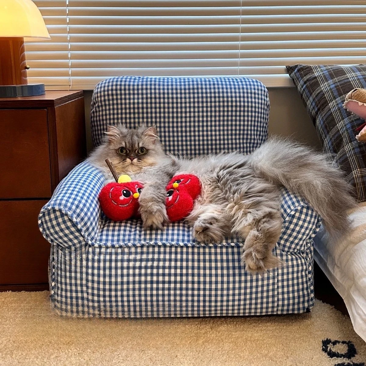 Cama para mascotas a cuadros y rayas, lavable y extraíble: gato y perro - imagen 2