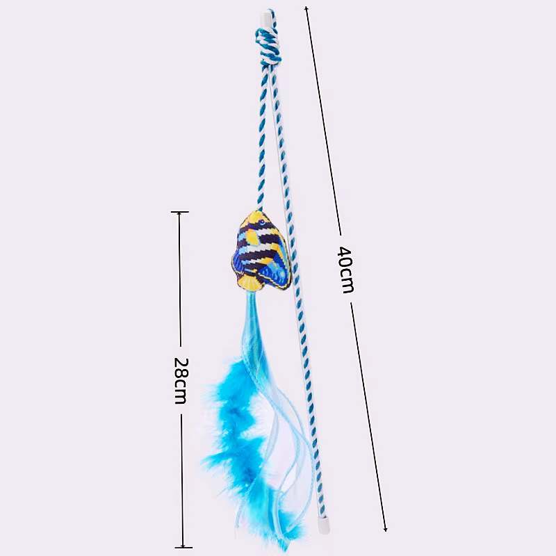 Juguete interactivo para gatos varita de pez plumas y cuerda algodón - imagen 4