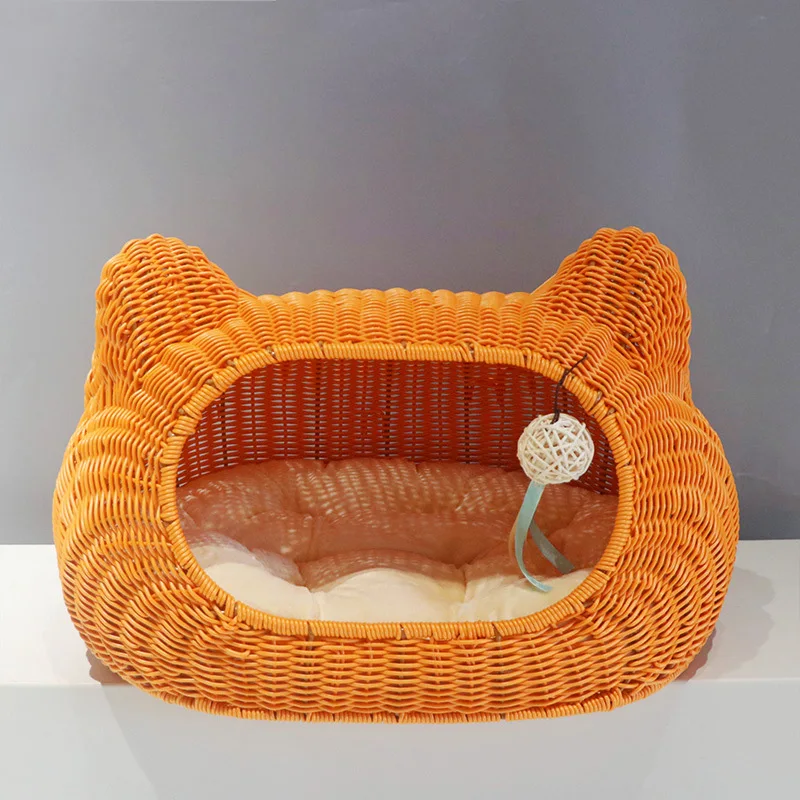 Cama para gatos de ratán lavable tejida a mano semicerrada todo el año - imagen 2