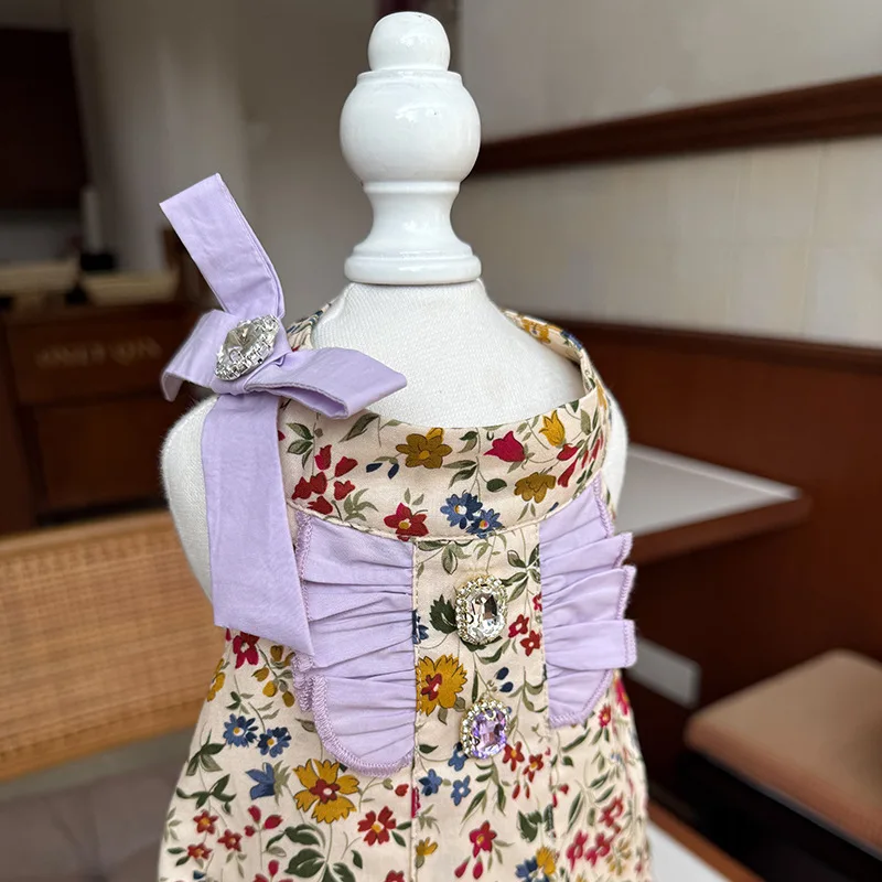 Disfraz vestido princesa con flores y lazo para perros pequeños - imagen 2