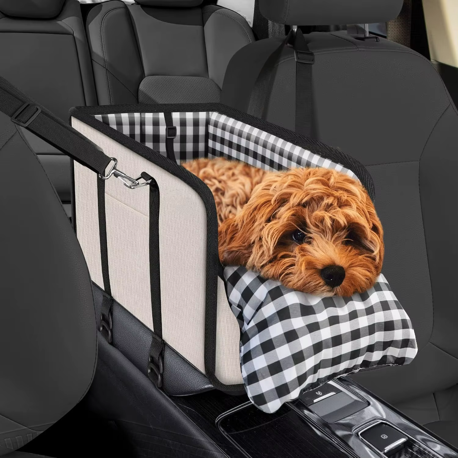 Asiento de coche para perros pequeños con cojín suave y cinturón - imagen 2