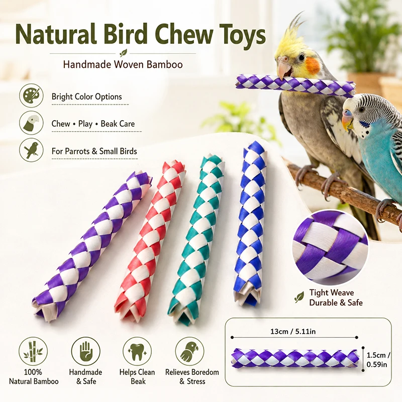 Juguetes de bambú tejidos de colores para aves
