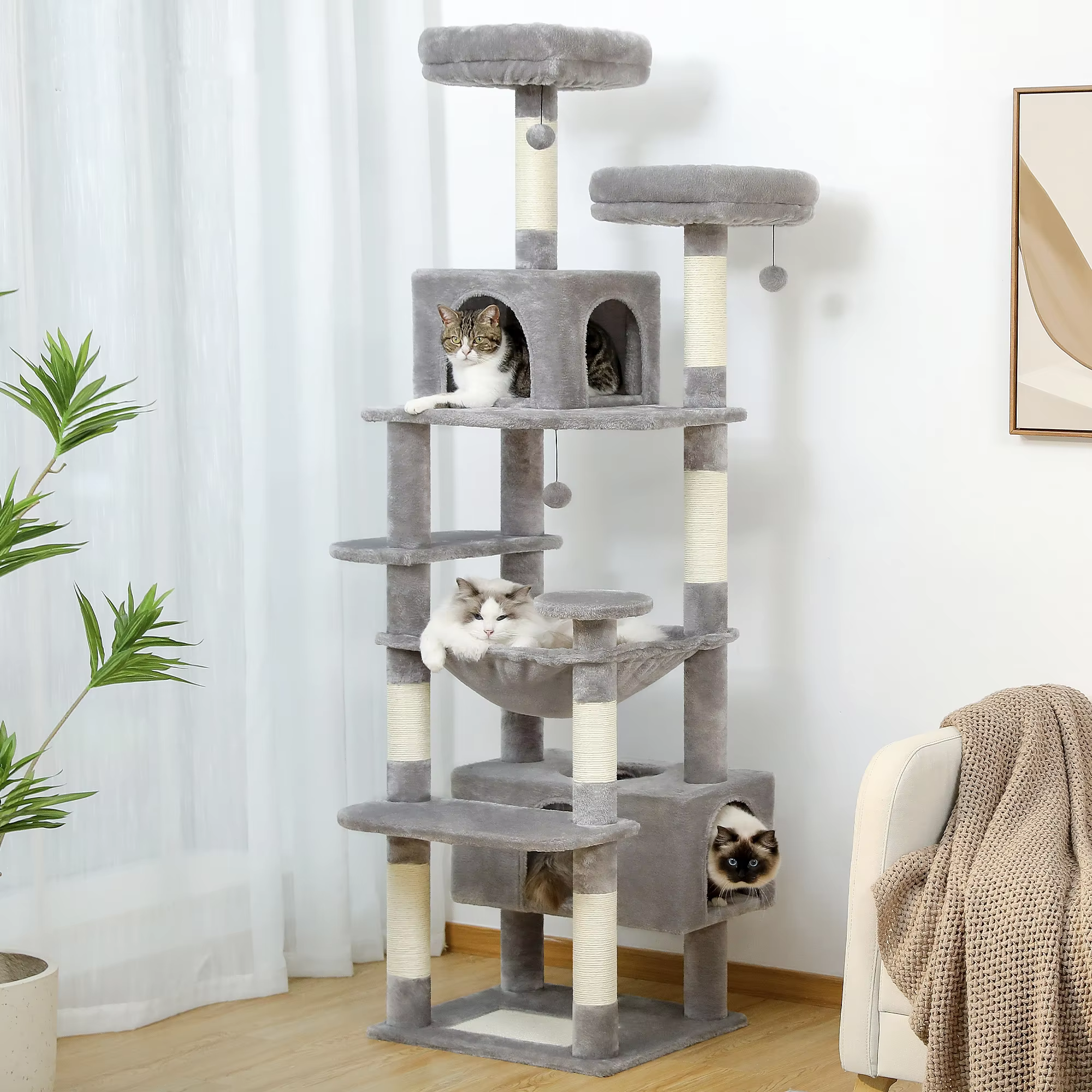 Árbol para gatos de varios niveles con rascador, hamaca y cueva - imagen 4