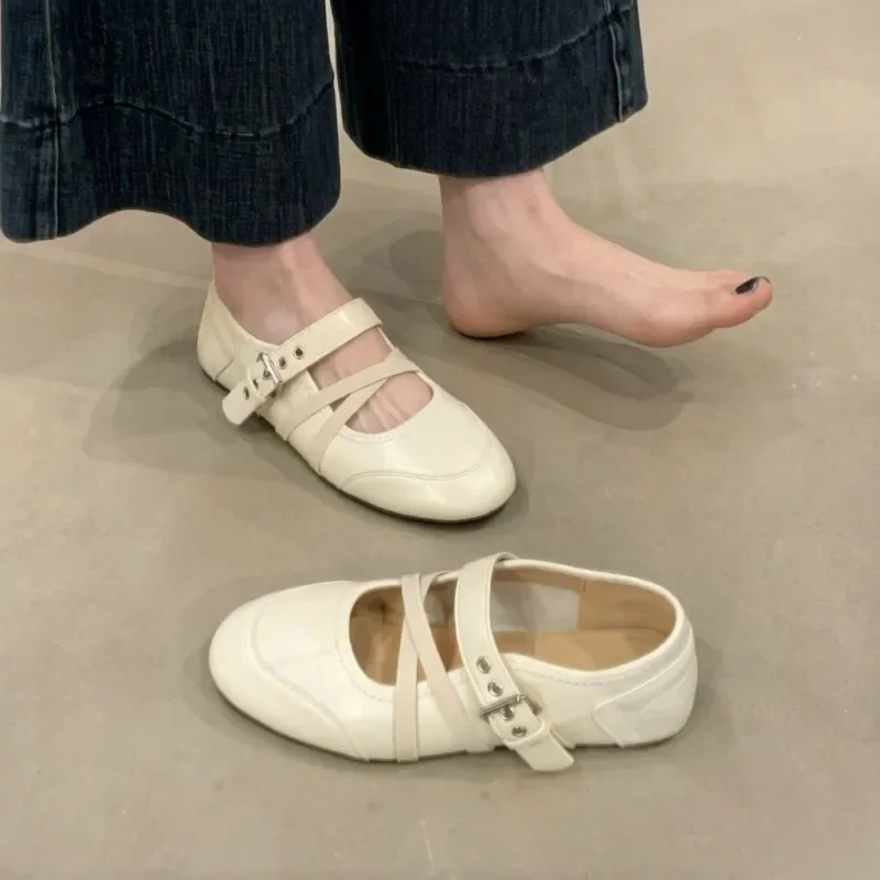 Zapatos Mary Jane planos retro con tira cruzada estilo ballet sin cordones - imagen 4