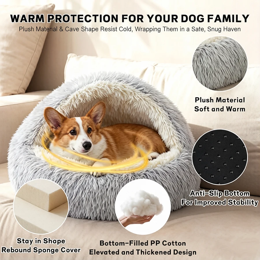 Cama nido concha para gatos y perros pequeños en felpa cálida - imagen 2