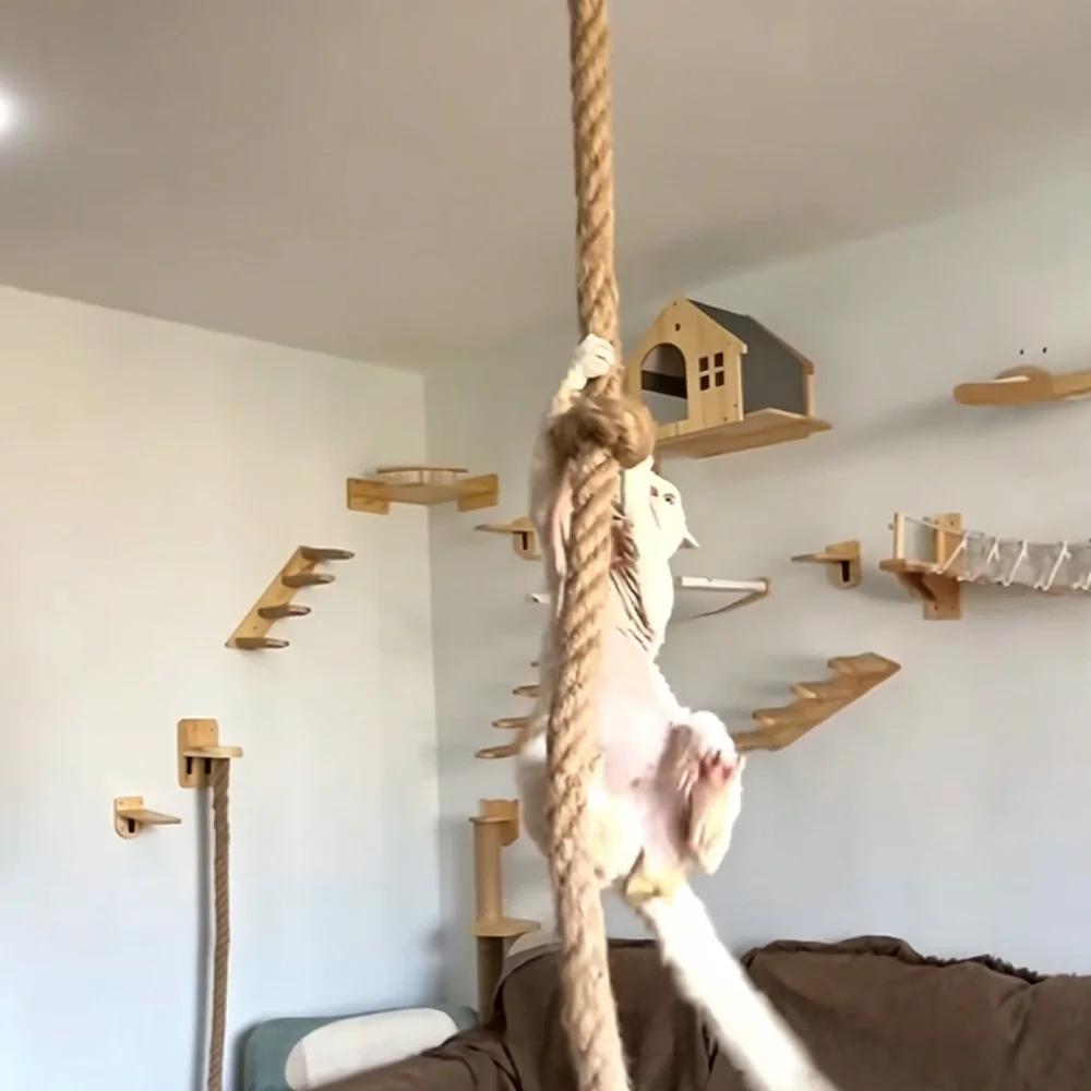 Hamaca para gatos de madera montada en la pared, nido colgante - imagen 3