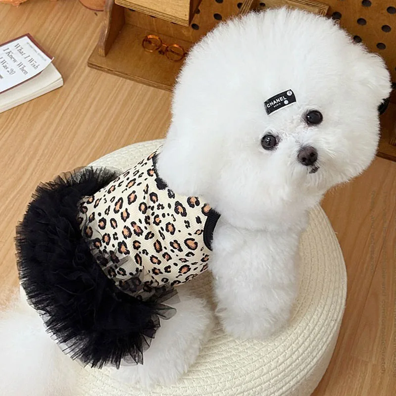 Ropa de verano para perros estampado leopardo, vestido tutú sling