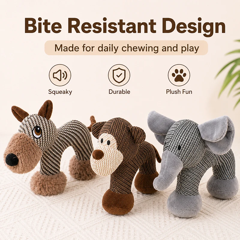 Juguete de peluche con sonido para perros, elefante o mono - imagen 3