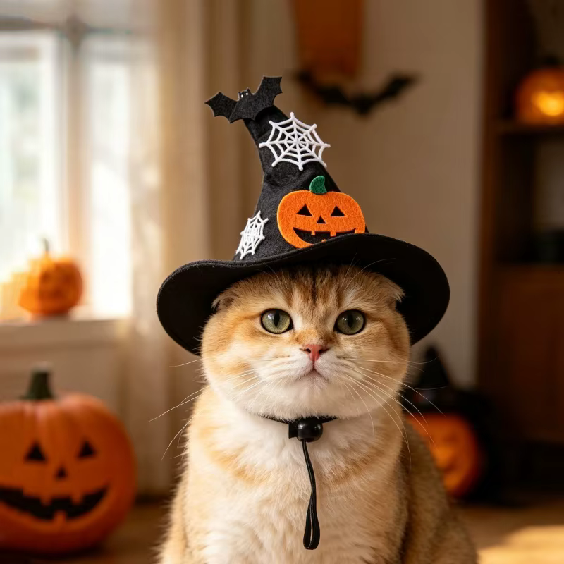 Disfraz de Halloween para gatos: capa y gorro con sombrero - imagen 3
