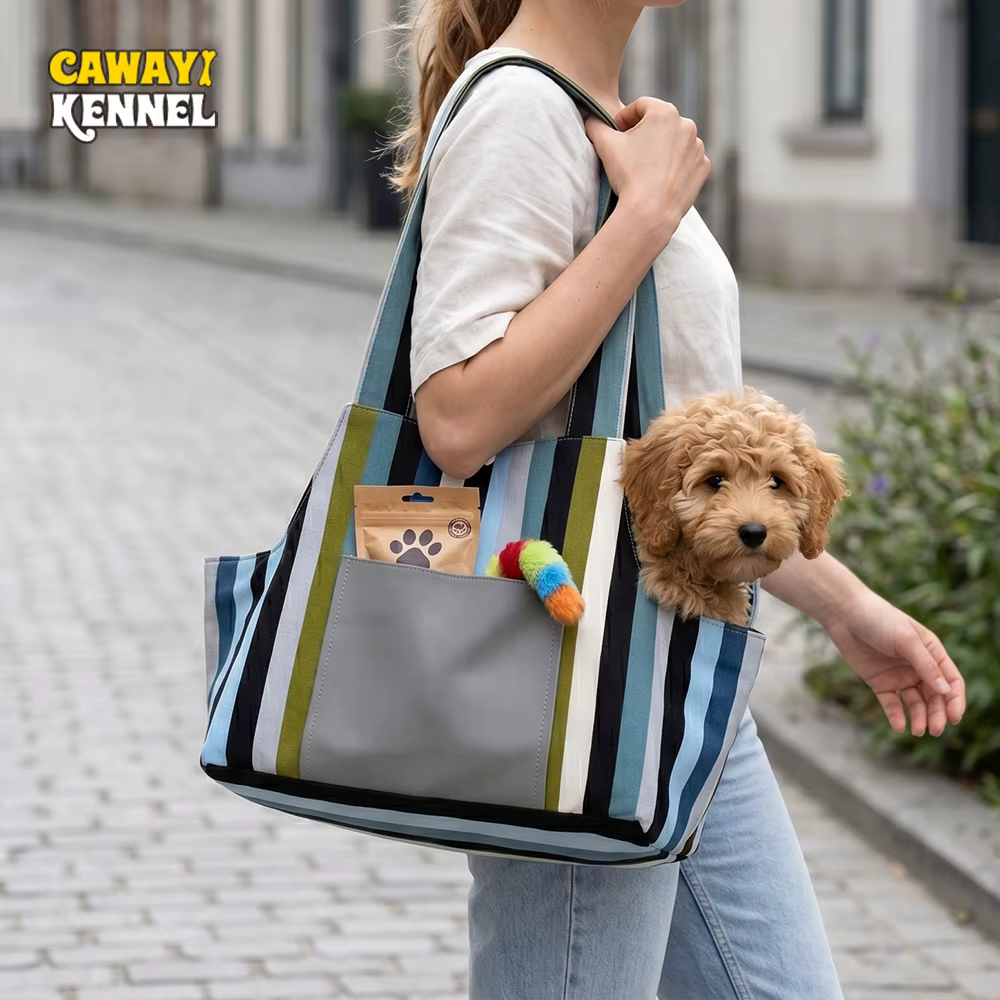 Bolsa transporte impermeable a rayas para gatos y perros, bolso viaje