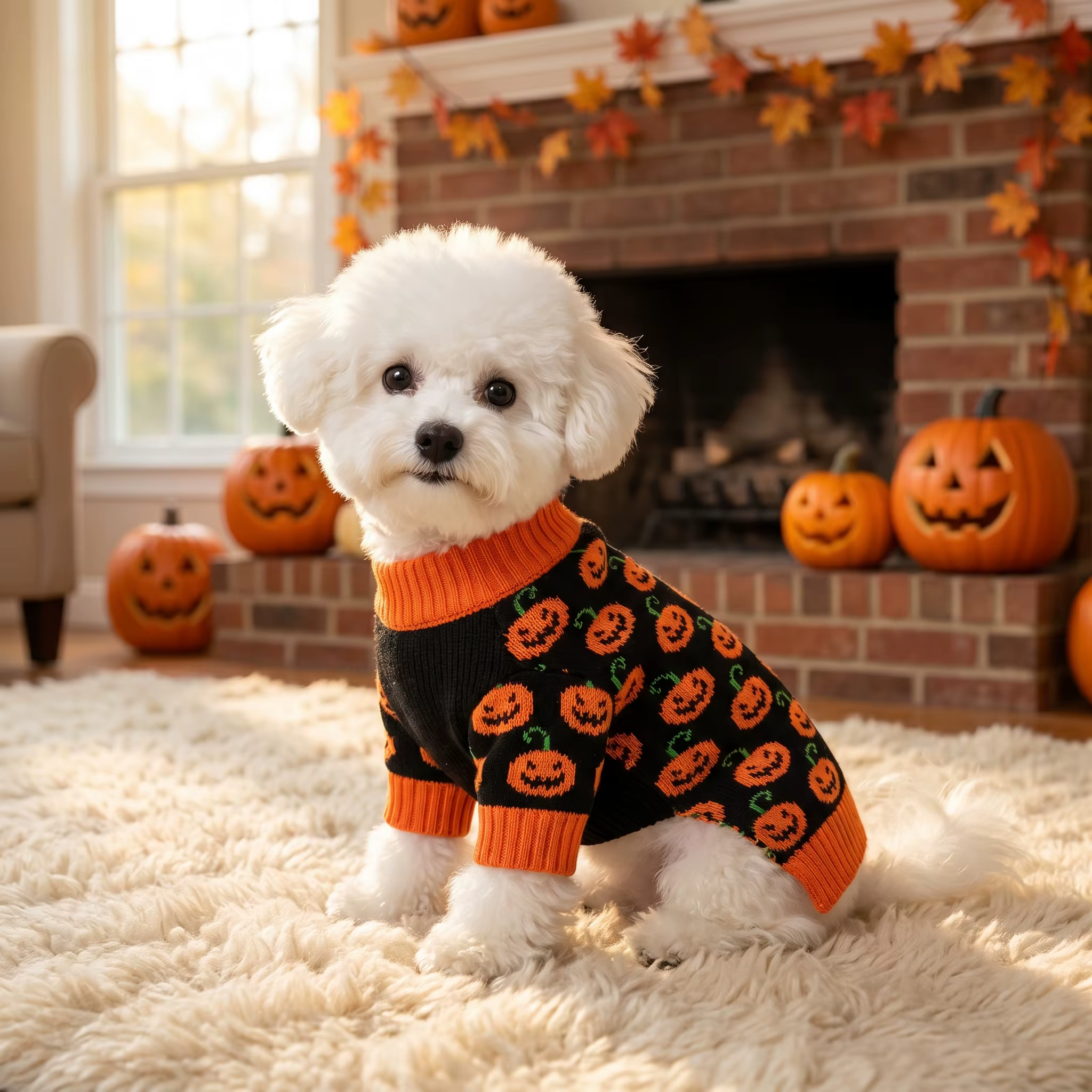 Suéter Calabaza Halloween Cuello Alto para Perros y Gatos - imagen 4