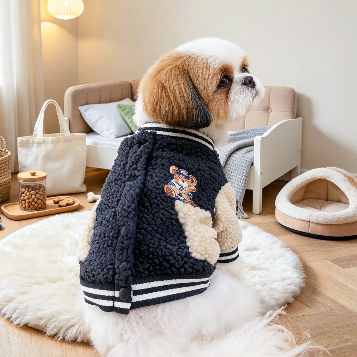 Chaqueta béisbol polar para perros pequeños cálido resistente al viento