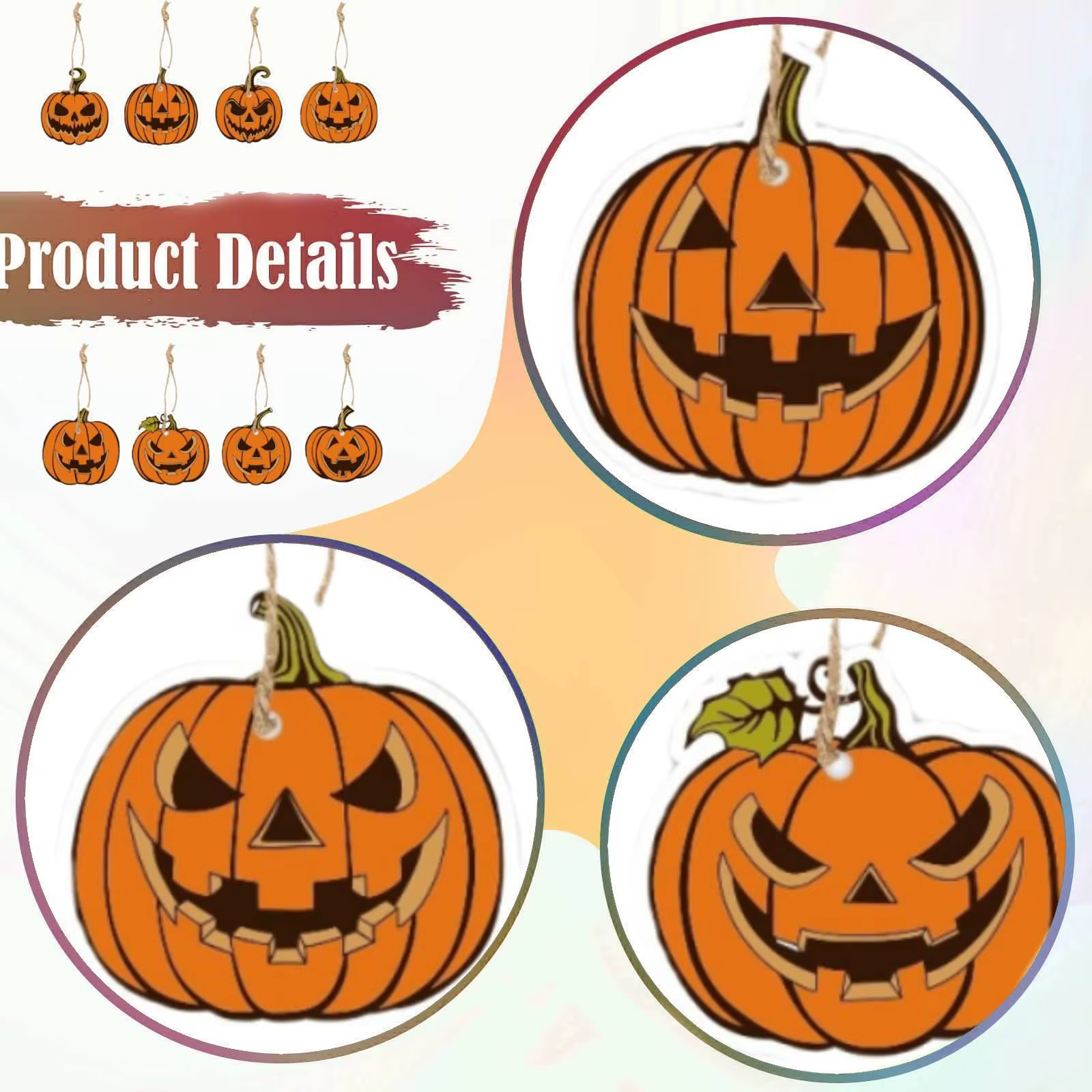 Pack 8 Calabazas Colgantes de Halloween – Adornos de Papel para Fiesta - imagen 3
