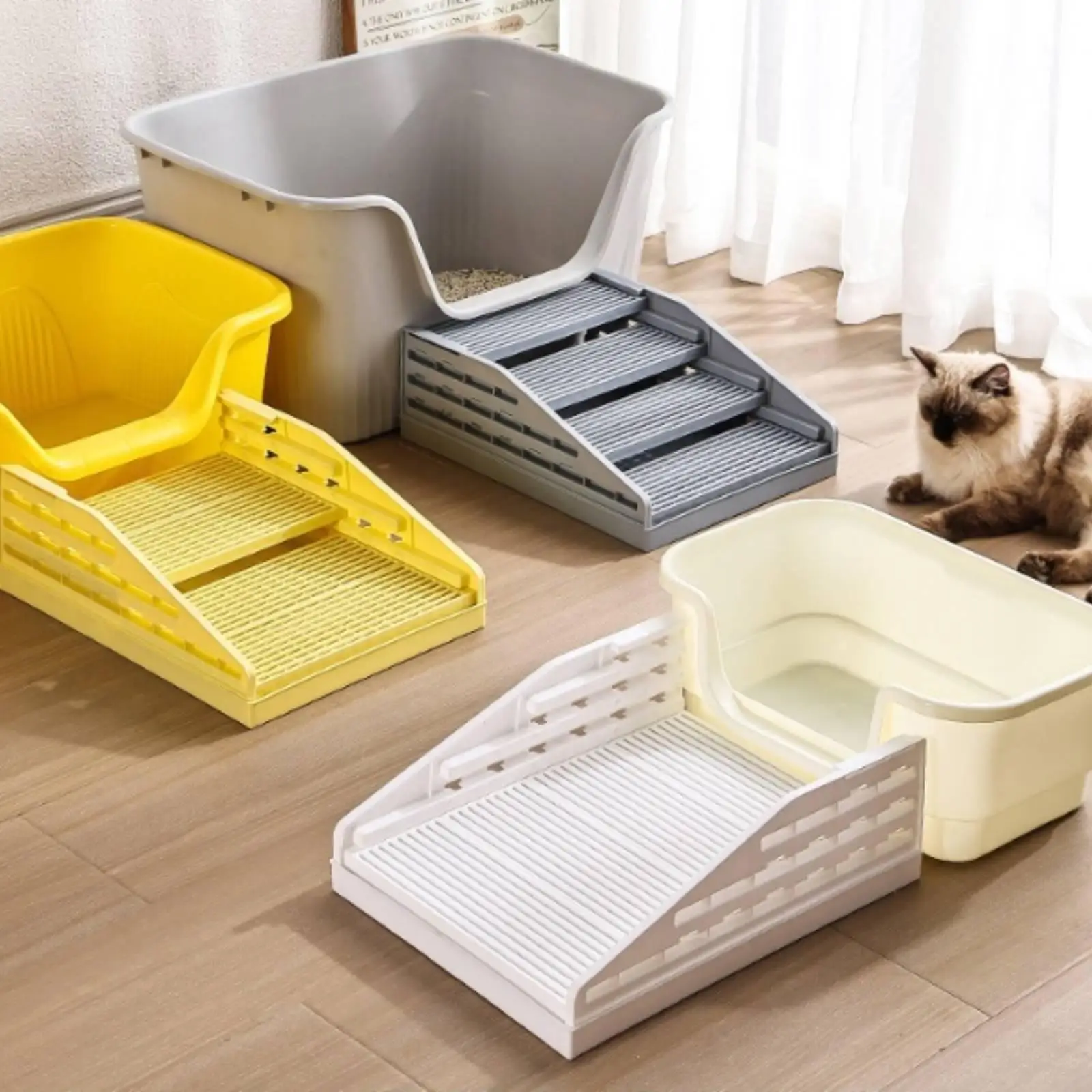 Alfombrilla para arena de gatos con rampa escalonada – Protector antideslizante de suelo - imagen 5