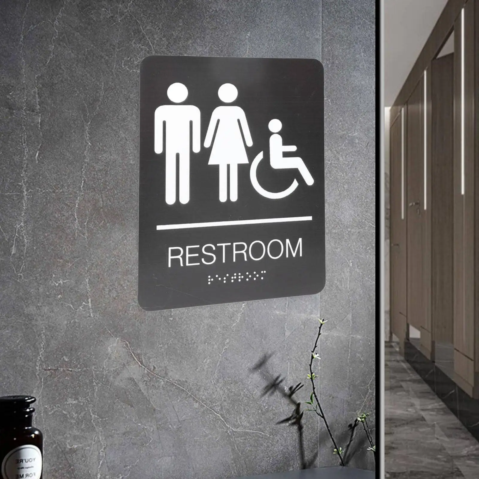Placa baño unisex metal cepillado con braille hotel - imagen 3