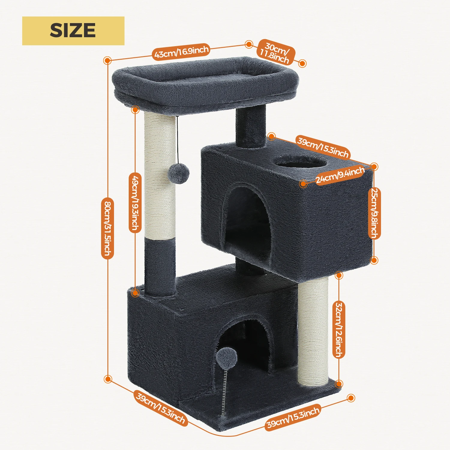 Torre para gatos de 80 cm vista frontal en color beige