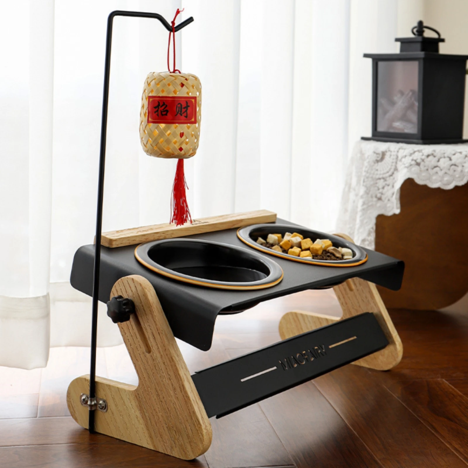 Comedero doble elevado para gatos y perros con laterales de madera - imagen 5