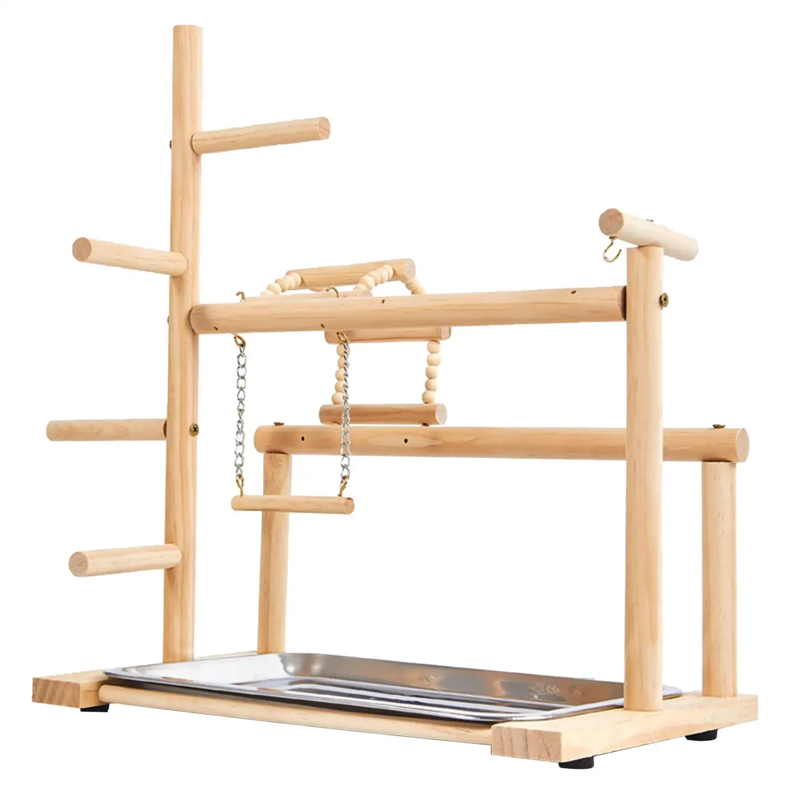 Wooden Bird Playground Parakeet Playpen Ladder with Tray Bird Play Stand Climbing Toy