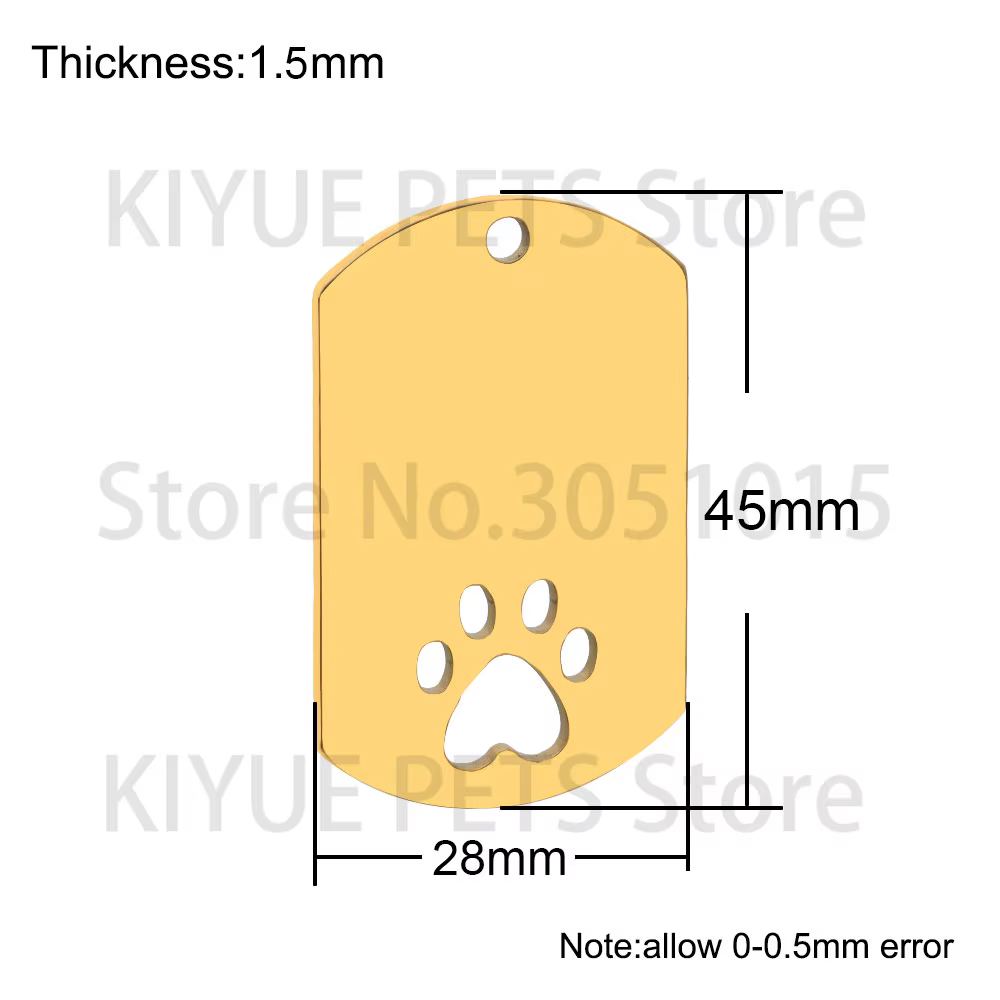 Placa de identificación para mascota con orificio paraargolla en acero inoxidable