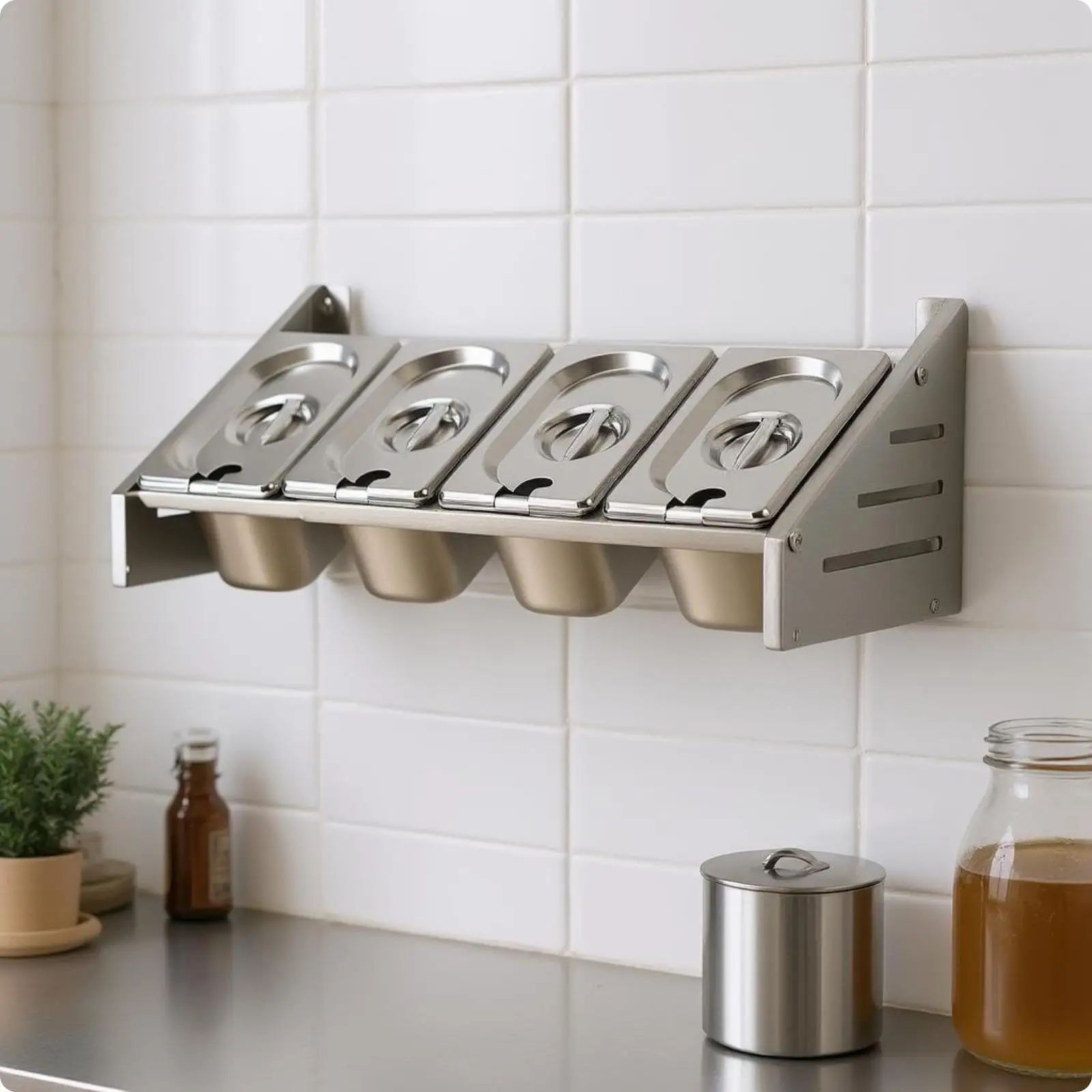 Estante condimentos acero inoxidable para encimera – Organizador pared - imagen 4