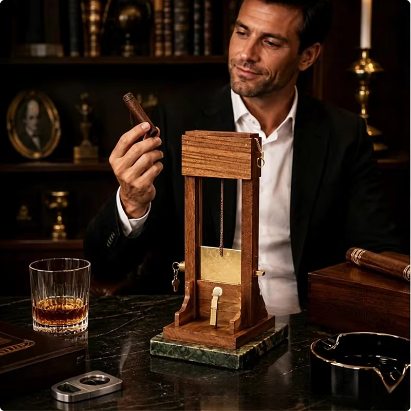 Cortapuros de madera vintage – Guillotina de lujo para mesa - imagen 5