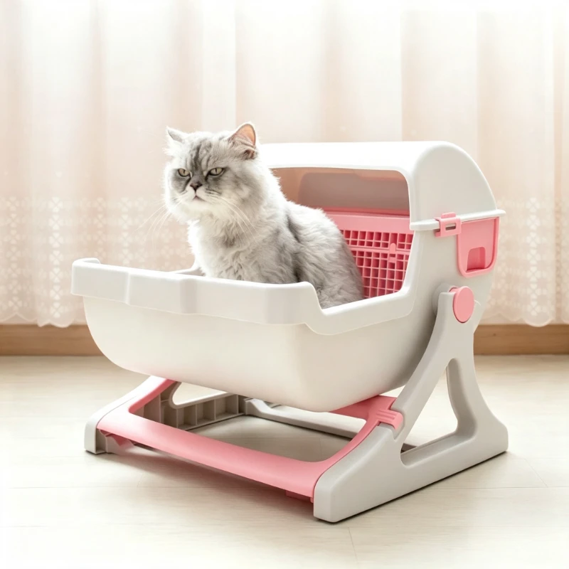 Caja de arena semicerrada con cribado manual para gatos – Fácil limpieza - imagen 3