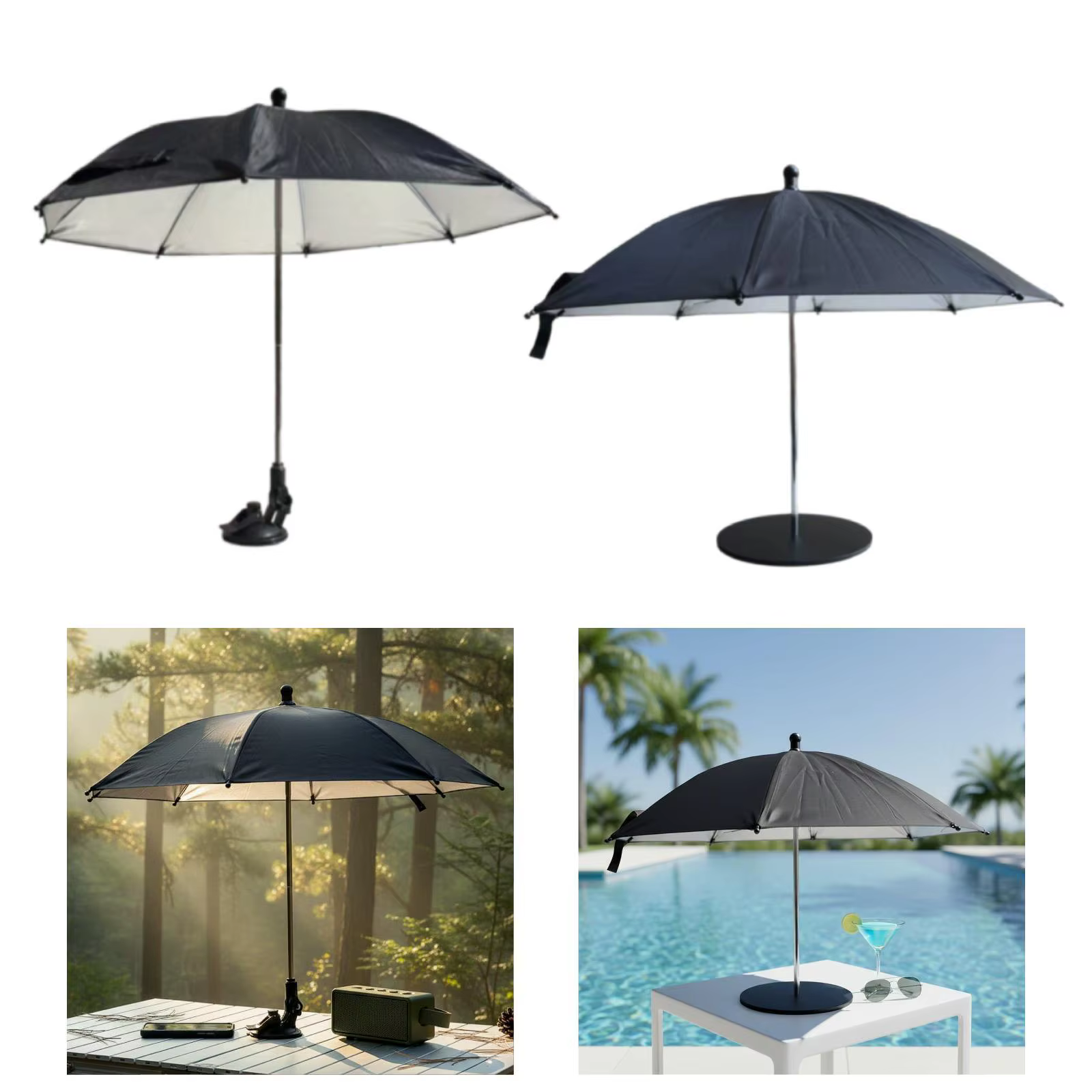 Sombrilla de mesa negra resistente para picnic, playa y camping - imagen 3