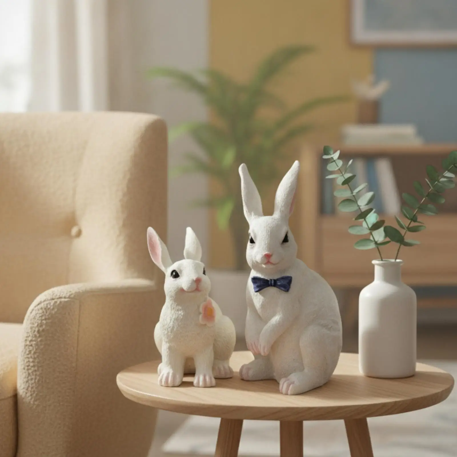 Decoración jardín estatua conejo lazo azul rosa para gatos perros - imagen 3