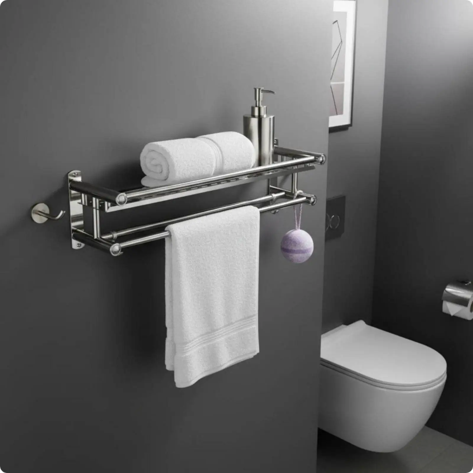 Organizador de Baño en Acero Inoxidable – Estante para Toallas - imagen 2