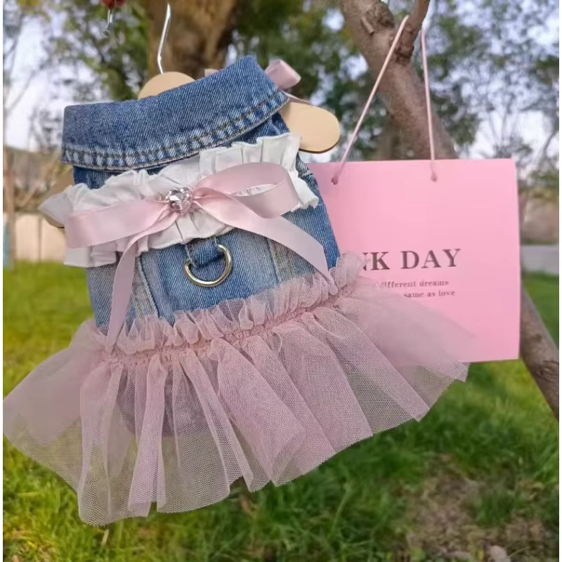 Disfraz vestido tutú de mezclilla con encaje para gatos y perros - imagen 2
