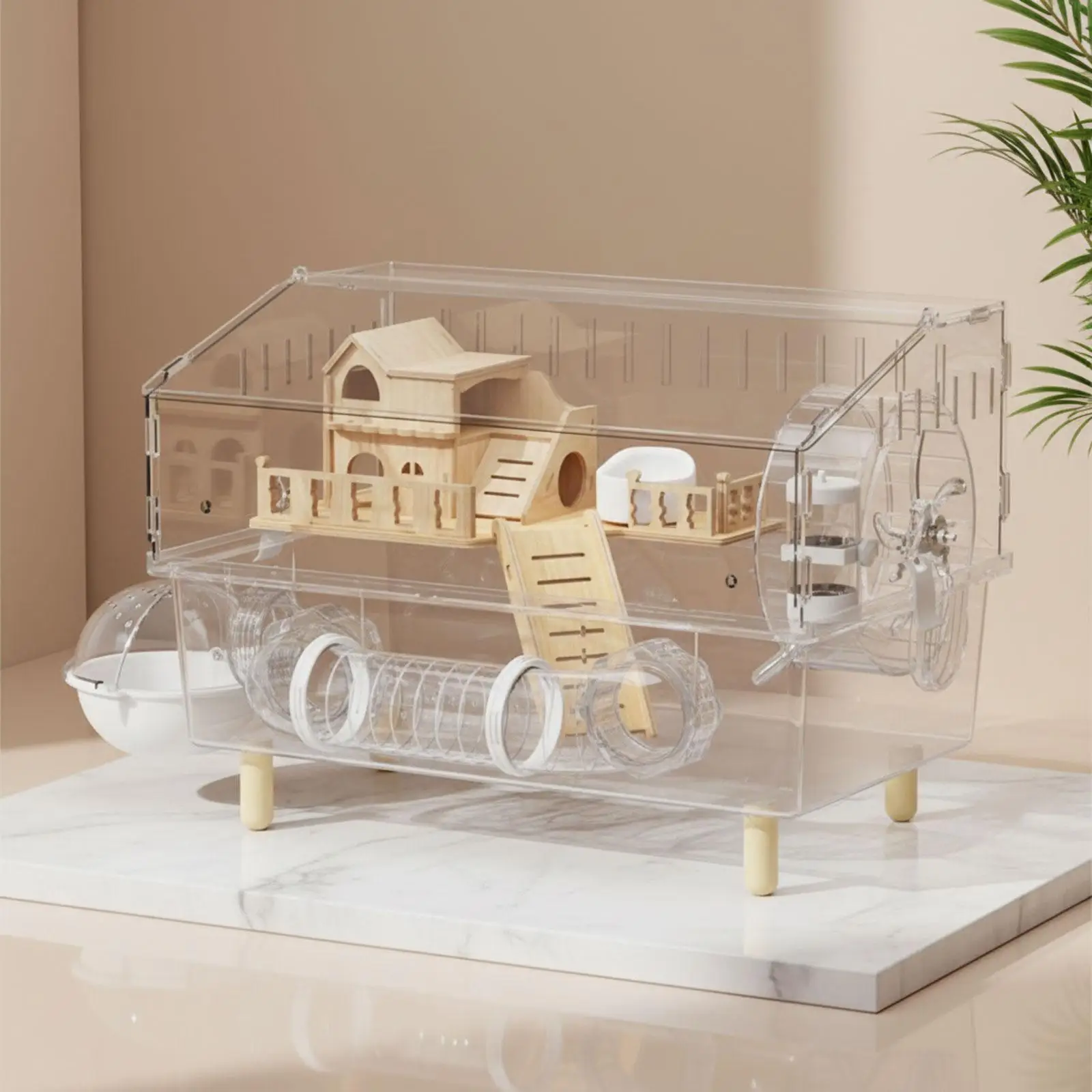 Jaula grande de hámster con accesorios, ventilación y diseño transparente