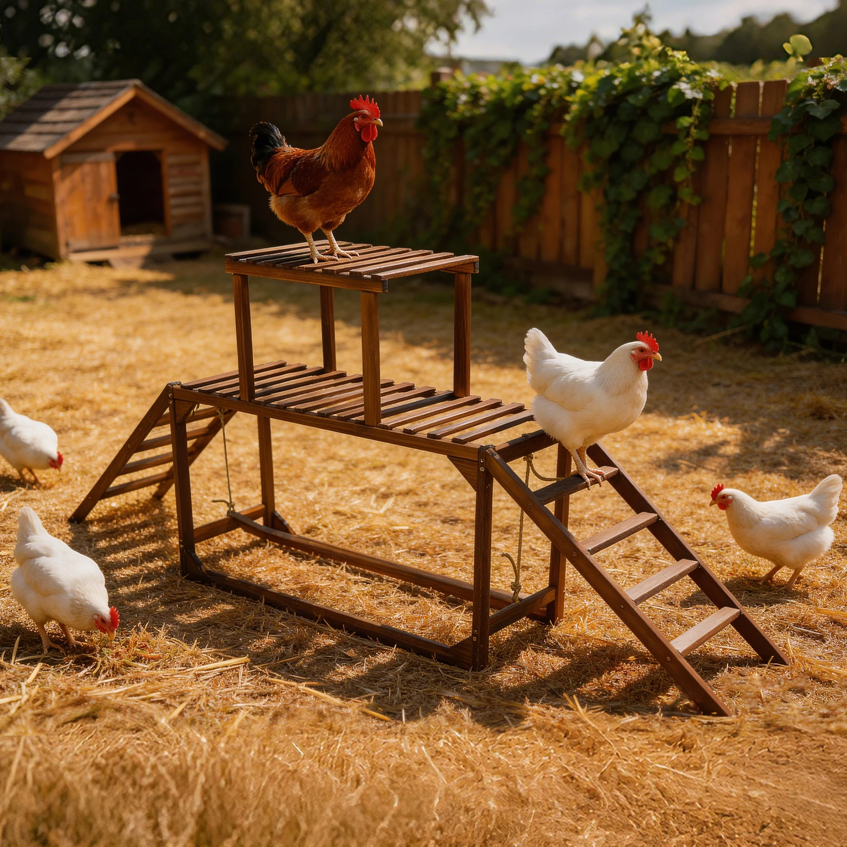 Parque de juego con columpio, escalera y percha para gallinas - imagen 3