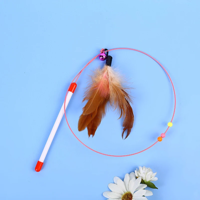 Varitas interactivas para gatos con plumas y cascabel, juguete de interior