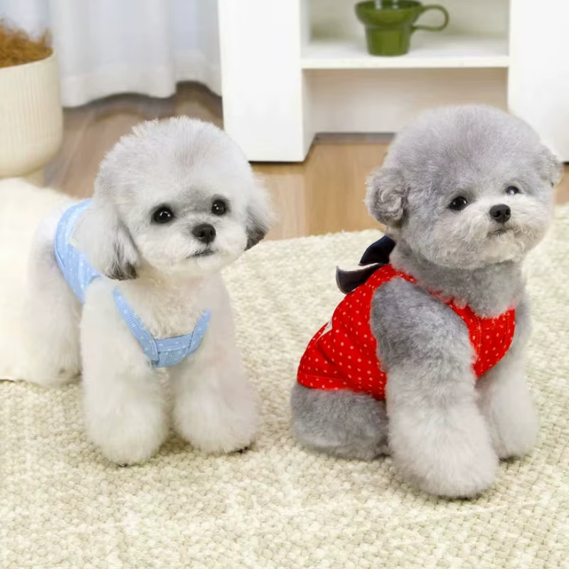 Camiseta veraniega con lunares y lazo para perros y gatos pequeños - imagen 5