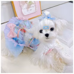 Vestido encaje con lazo sin mangas para perro estilo princesa Yorkie