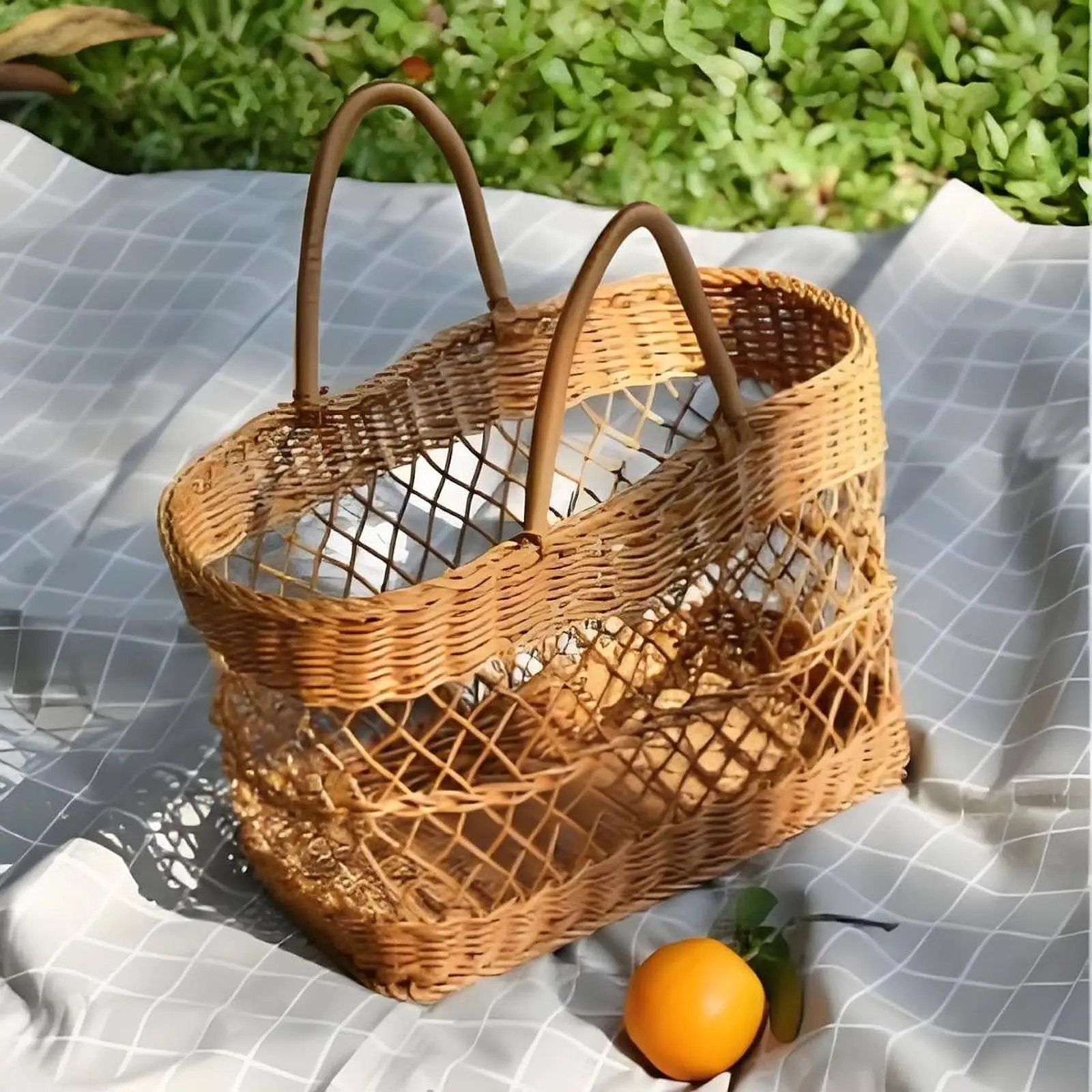 Cesta organizadora de ratán con asa para juguetes de perro y gato - imagen 3